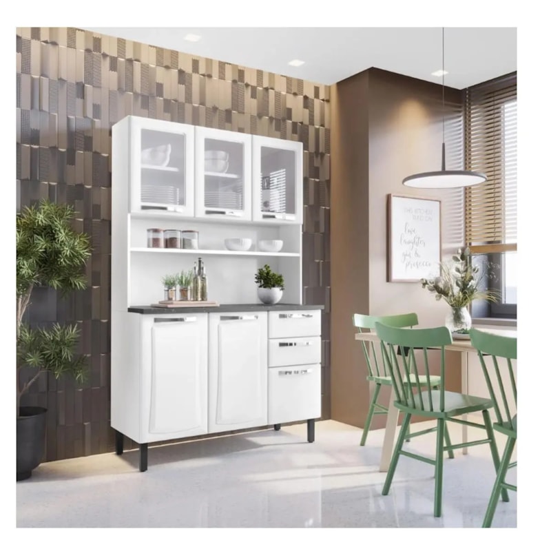 Kit Cozinha Itatiaia Compacta Pratika 6 Portas com Vidro 2 Gavetas Branco KIT-120-5075535b-841b-4b3d-87e6-6857efc1a901