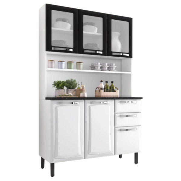 Kit Cozinha Itatiaia Compacta Pratika 6 Portas com Vidro 2 Gavetas Branco/Preto -15ef18c2-bfe4-44db-aea9-c2ed3cd6ba68