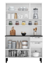 Kit Cozinha Itatiaia Compacta Pratika 6 Portas com Vidro 2 Gavetas Branco/Preto 