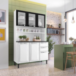 Kit Cozinha Itatiaia Compacta Pratika 6 Portas com Vidro 2 Gavetas Branco/Preto 