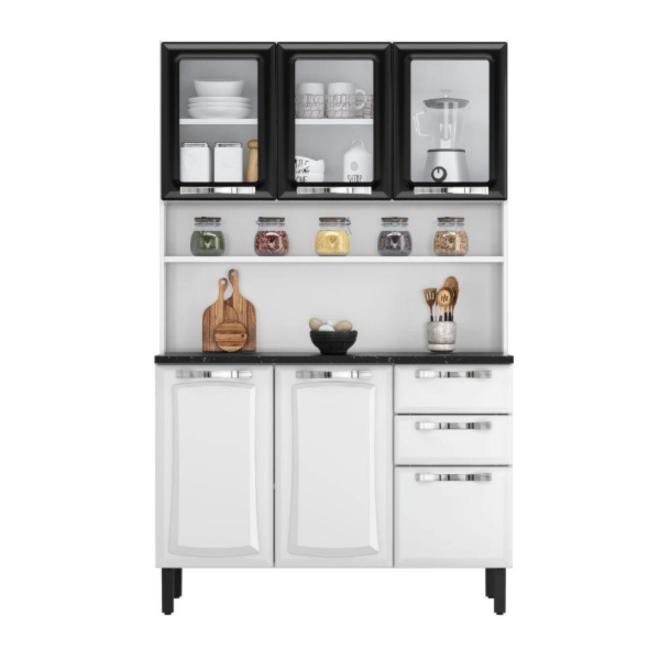 Kit Cozinha Itatiaia Compacta Pratika 6 Portas com Vidro 2 Gavetas Branco/Preto -01bca8b9-454d-4bc3-8d56-0cb83861663c