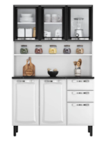 Kit Cozinha Itatiaia Compacta Pratika 6 Portas com Vidro 2 Gavetas Branco/Preto 