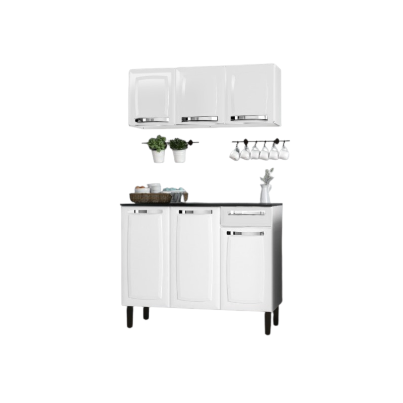 Kit Cozinha Itatiaia Rose 6 Portas 1 Gaveta Branco