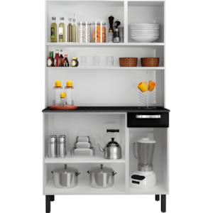 Kit Cozinha Itatiaia Rose 6 Portas 1 Gaveta Branco/Preto