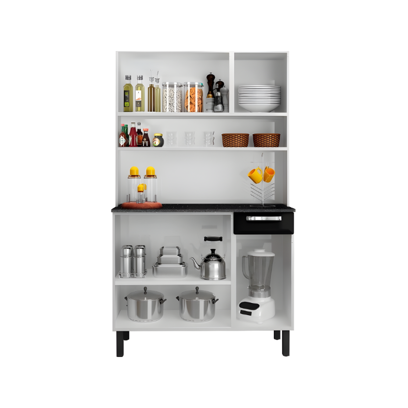 Kit Cozinha Itatiaia Rose 6 Portas 1 Gaveta Branco/Preto-9cae42b1-69b9-46d4-bf01-d3c5eeb4561a