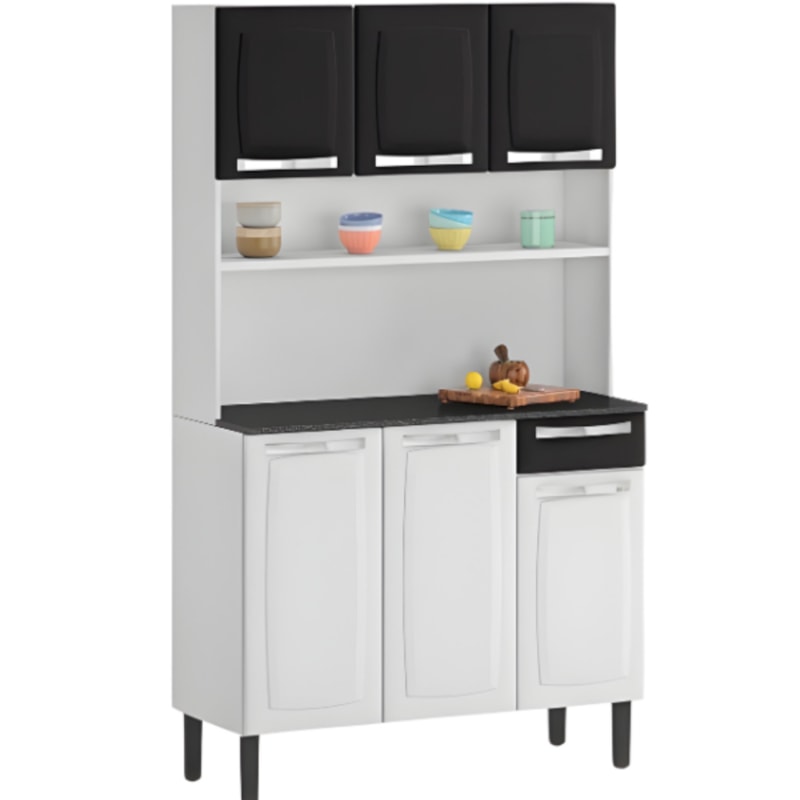 Kit Cozinha Itatiaia Rose 6 Portas 1 Gaveta Branco/Preto-c11001ab-640c-418b-862a-162c390a7e2f