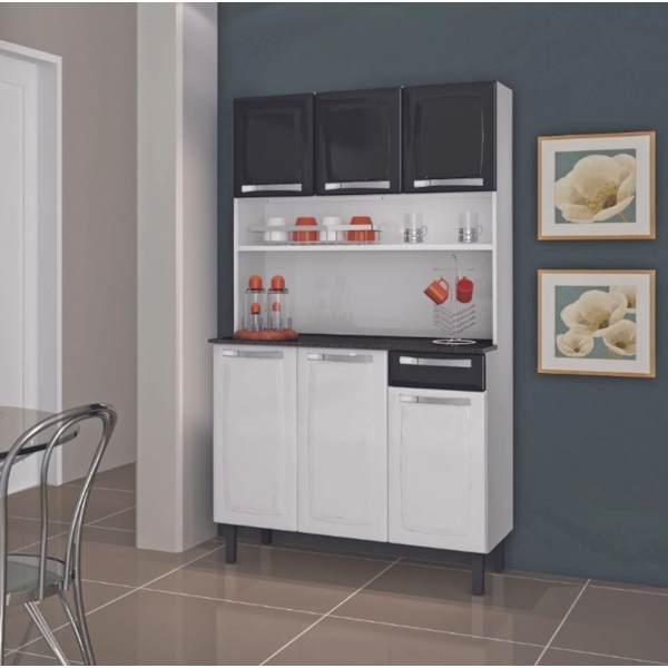 Kit Cozinha Itatiaia Rose 6 Portas 1 Gaveta Branco/Preto-df9c6fac-e56c-4b1c-9157-ef576dbac0cc