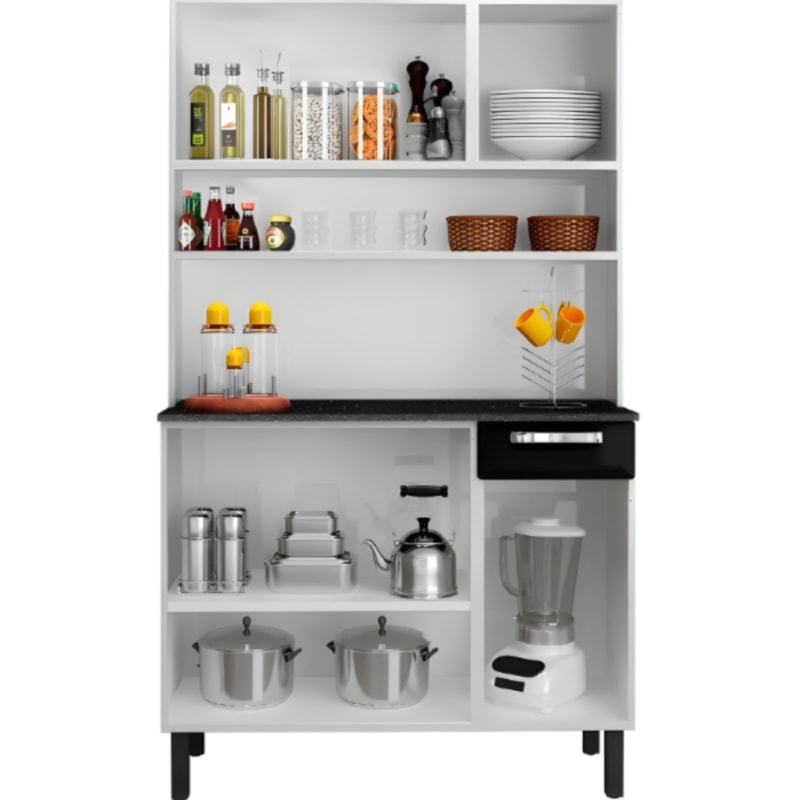 Kit Cozinha Itatiaia Rose 6 Portas 1 Gaveta Branco/Preto-7c7b86da-2533-4d19-9d1d-a0d21f9ca3ff