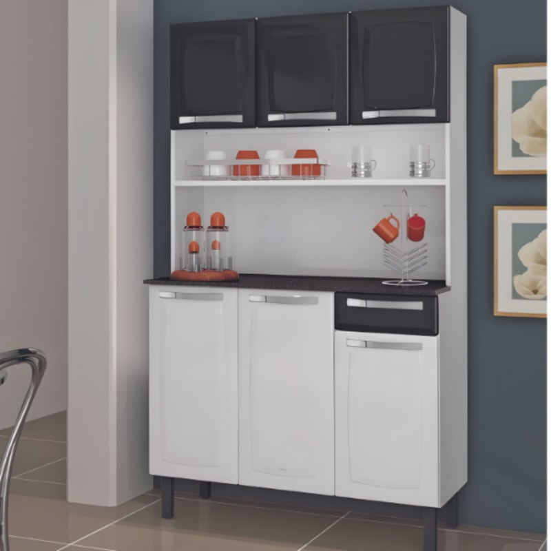 Kit Cozinha Itatiaia Rose 6 Portas 1 Gaveta Branco/Preto-edfce4c6-153d-4aa9-85b8-a3ee8d84dcc3
