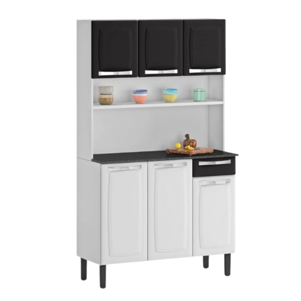 Kit Cozinha Itatiaia Rose 6 Portas 1 Gaveta Branco/Preto-b51a957d-8e12-46a6-b0e2-f3844b497698