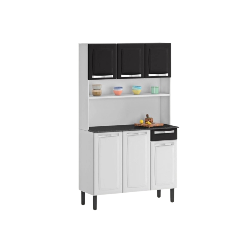 Kit Cozinha Itatiaia Rose 6 Portas 1 Gaveta Branco/Preto