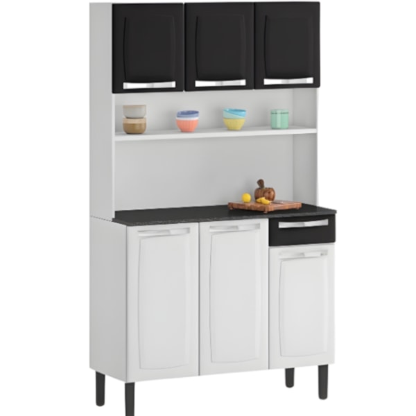 Kit Cozinha Itatiaia Rose 6 Portas 1 Gaveta Branco/Preto-8a8a0814-ffdd-4aa1-9441-e3956c44ceb8