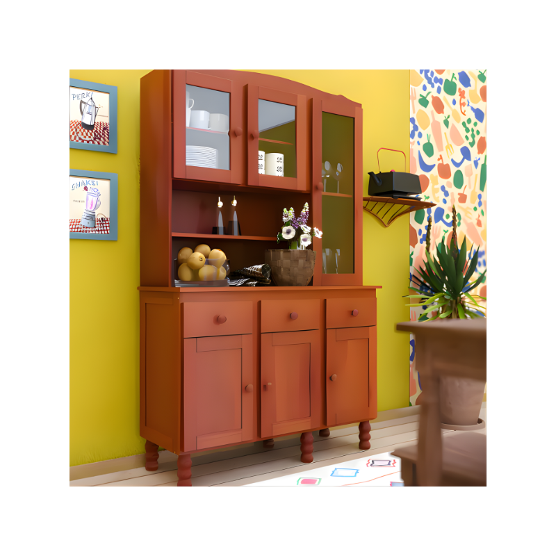 Kit Cozinha Serpil Clean 6 Portas 3 Gavetas com Espelho Nogal Acetinado-6e52b034-8e22-42a1-bac9-6d45d95916be