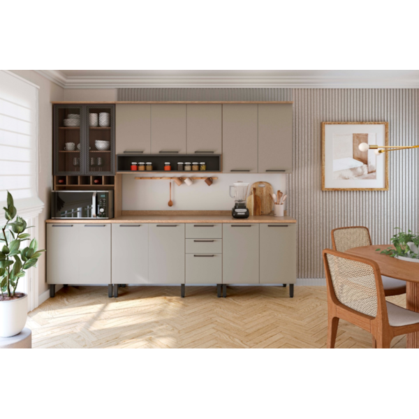 Kit Cozinha Telasul Caiena 13 Portas 3 Gavetas com Tampo e Vidro para Microondas Mel/Fume-fe99d1c6-cc78-440b-9322-b18053c28613