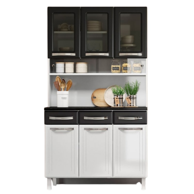 Kit Cozinha Telasul Esmeralda 3 Portas e 3 Gavetas Com Vidro Preto-bce0b12f-5895-454c-967c-ba87b151a2ae