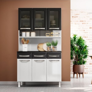 Kit Cozinha Telasul Esmeralda 3 Portas e 3 Gavetas Com Vidro Preto