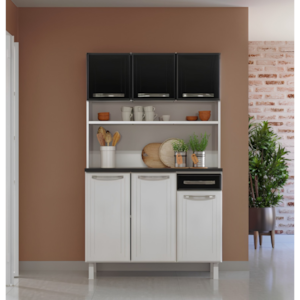 Kit Cozinha Telasul Esmeralda Preto 3 Portas e 1 Gaveta