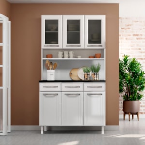 Kit Cozinha Telasul Esmeralda Triplo 3 Porta 3 Gavetas ComVidro Branco