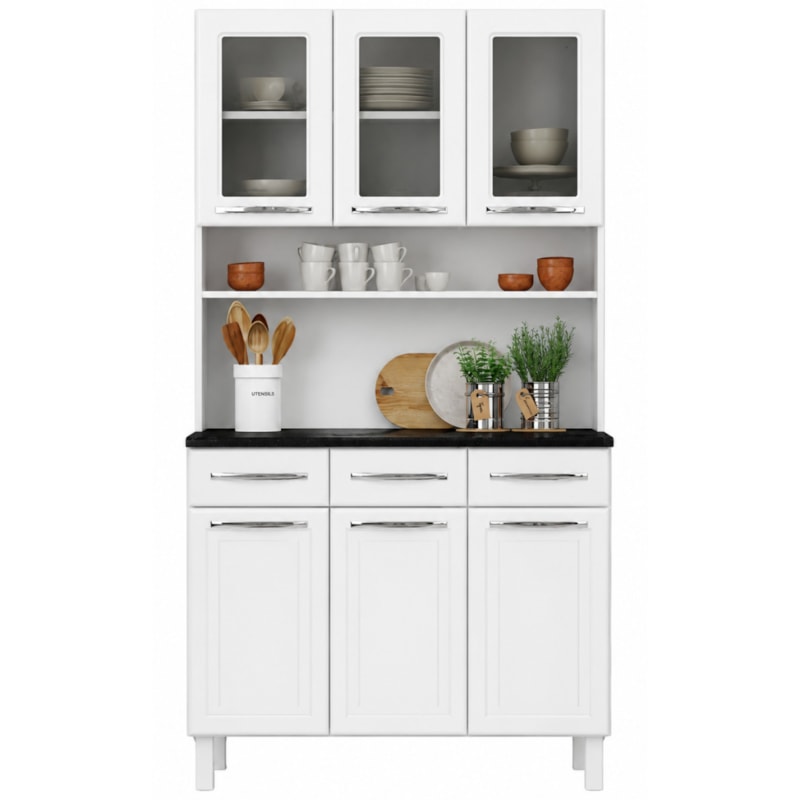 Kit Cozinha Telasul Esmeralda Triplo 3 Porta 3 Gavetas ComVidro Branco-c241f491-1990-4113-bd94-b8409e90210a