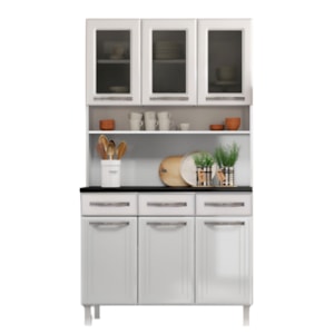 Kit Cozinha Telasul Esmeralda Triplo 3 Porta 3 Gavetas ComVidro Branco