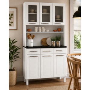 Kit Cozinha Telasul Esmeralda Triplo 3 Porta 3 Gavetas ComVidro Branco