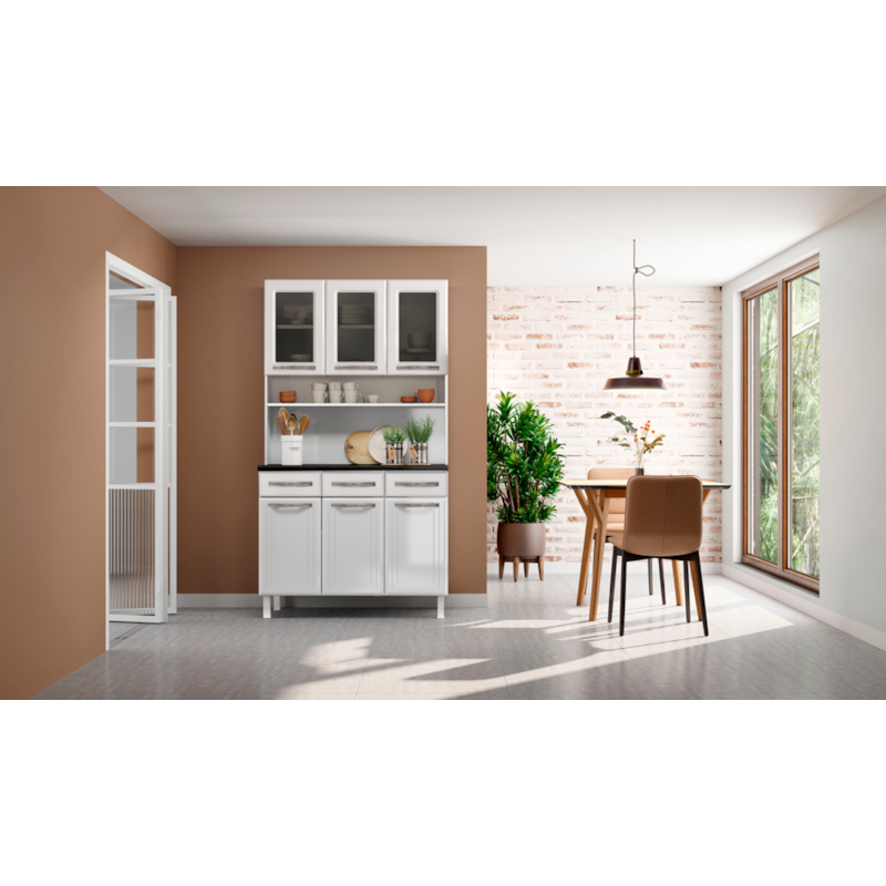 Kit Cozinha Telasul Esmeralda Triplo 3 Porta 3 Gavetas ComVidro Branco-eb72c5f0-544f-4039-9649-457dcad5a4e1