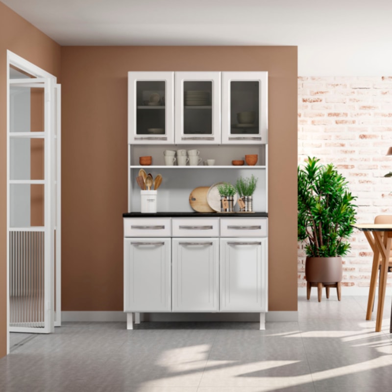 Kit Cozinha Telasul Esmeralda Triplo 3 Porta 3 Gavetas ComVidro Branco-4d066d3d-352d-4d03-be14-9b027176bb79