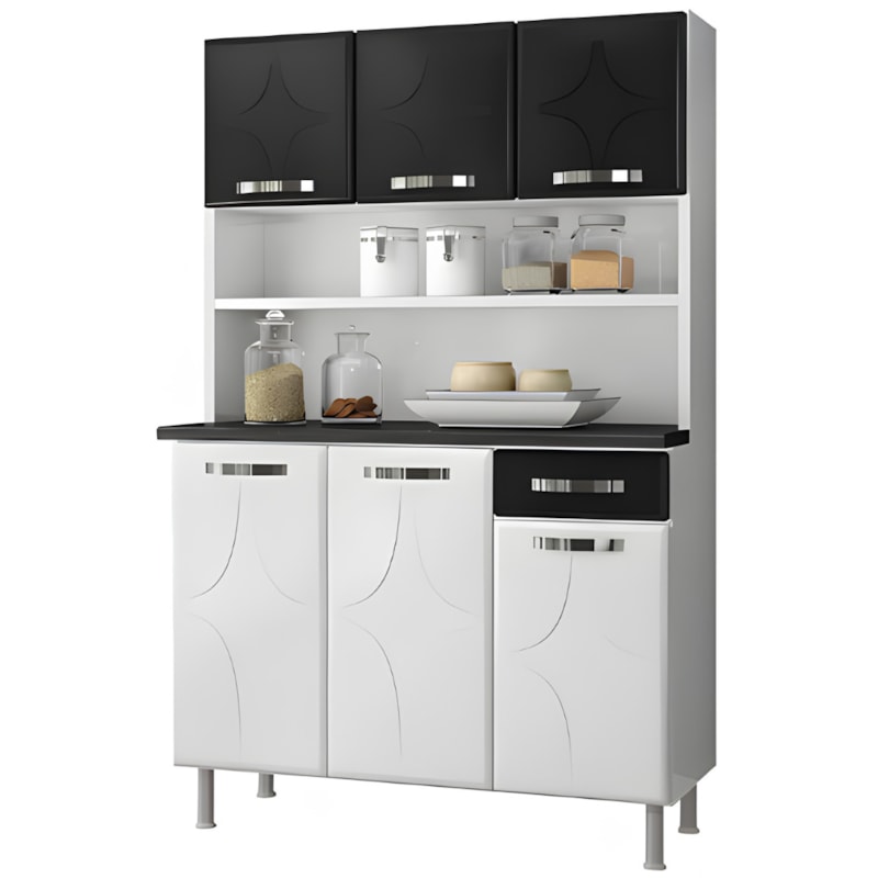 Kit Cozinha Telasul Triplo Baixa Rubi 3 Portas 1 Gaveta Com Tampo Smart Preto-bc52792d-eb9f-4535-8ec9-1171b1ca112f