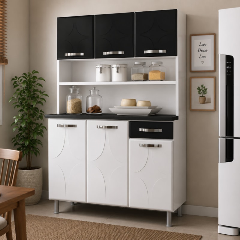 Kit Cozinha Telasul Triplo Baixa Rubi 3 Portas 1 Gaveta Com Tampo Smart Preto-716ad113-828e-4155-8070-c95ea8275ccc