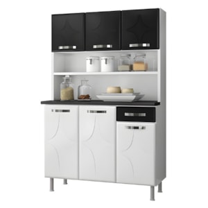 Kit Cozinha Telasul Triplo Baixa Rubi 3 Portas 1 Gaveta Com Tampo  Smart Preto