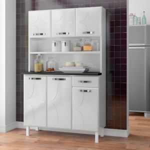 Kit Cozinha Telasul Triplo Baixa Rubi 3 Portas 1 Gaveta ComTampo Smart Branco