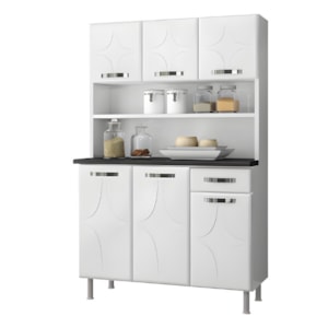 Kit Cozinha Telasul Triplo Baixa Rubi 3 Portas 1 Gaveta ComTampo Smart Branco