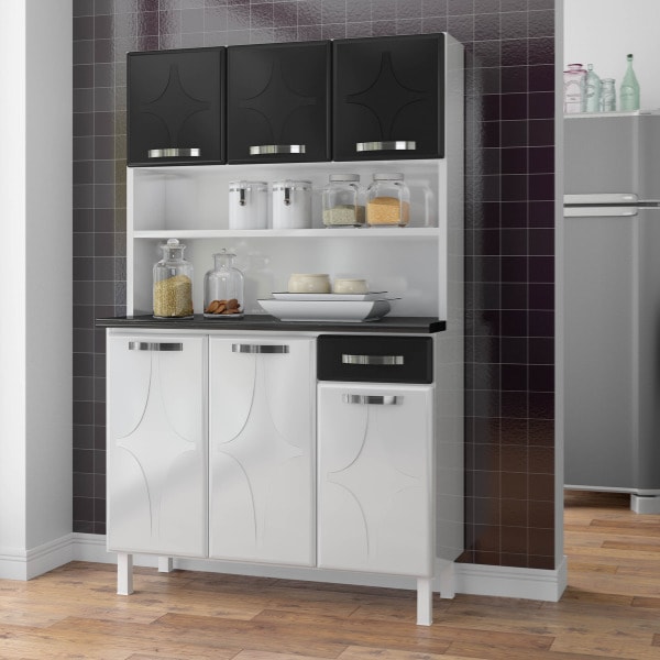 Kit Cozinha Telasul Triplo Rubi 6 Portas 1 Gaveta com Tampode Marmore Preto Smart Preto-3f5e6ca4-afc9-4d6a-9be2-dabeb42b69dc