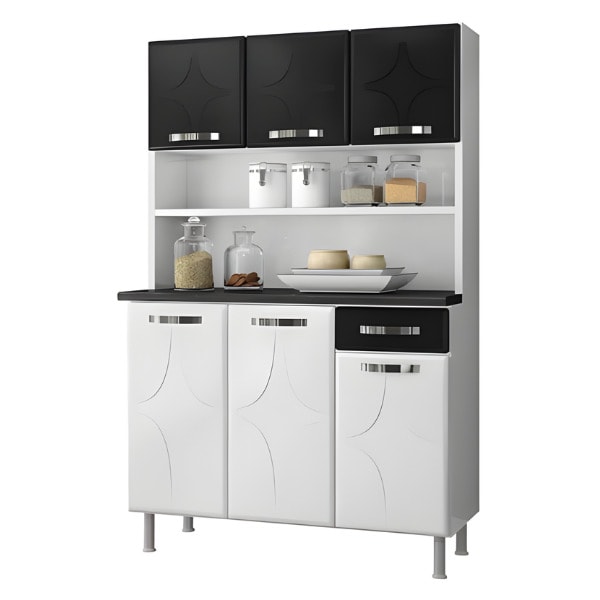 Kit Cozinha Telasul Triplo Rubi 6 Portas 1 Gaveta com Tampode Marmore Preto Smart Preto-bf5b89b6-9823-4164-9927-01109b9874ba