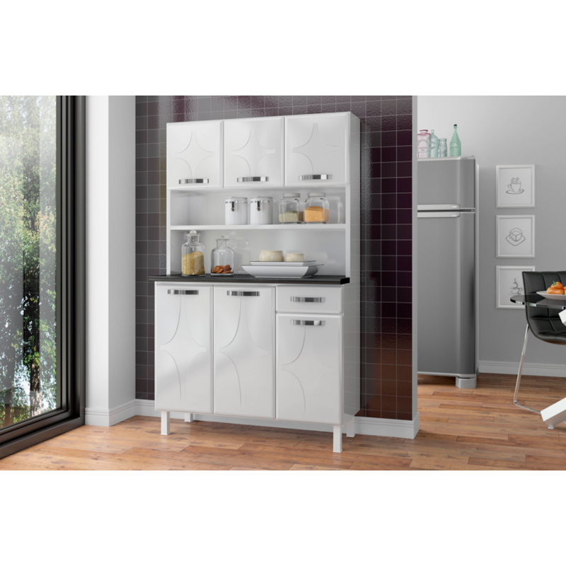 Kit Cozinha Telasul Triplo Rubi 6 Portas 1 Gaveta com TampoSmart Branco