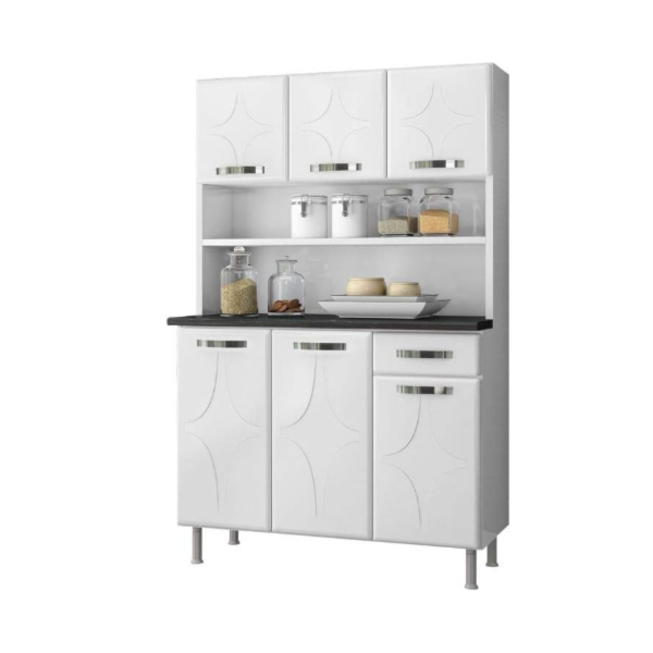Kit Cozinha Telasul Triplo Rubi 6 Portas 1 Gaveta com TampoSmart Branco-3ed0cf46-51ef-4e7d-82cb-1a6d63ece2d2