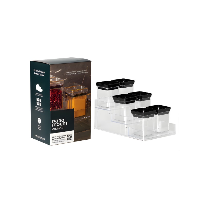 Kit Porta Temperos Paramount Lumini 7 Peças Black