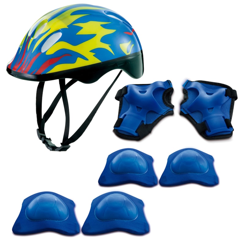 Kit Protecao Zippy Azul Chamas com Capacete