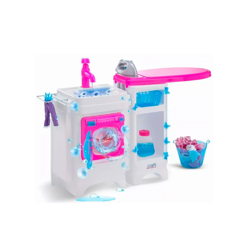 Lavanderia Magic Toys Lava e Passa com Acessorios Azul/Rosa