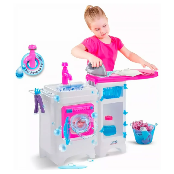 Lavanderia Magic Toys Lava e Passa com Acessorios Azul/Rosa-82f67215-f3f7-4878-8f3b-9791404734d3