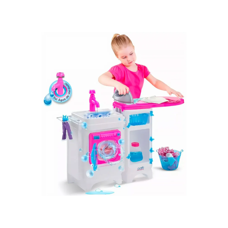 Lavanderia Magic Toys Lava e Passa com Acessorios Azul/Rosa