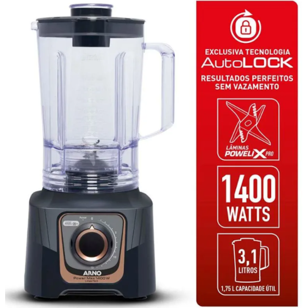 Liquidificador Arno Power Max Autolock 3,1L 1400W LN81 Cinza Chumbo-8f70517f-ac20-4683-add6-adb2af06266e