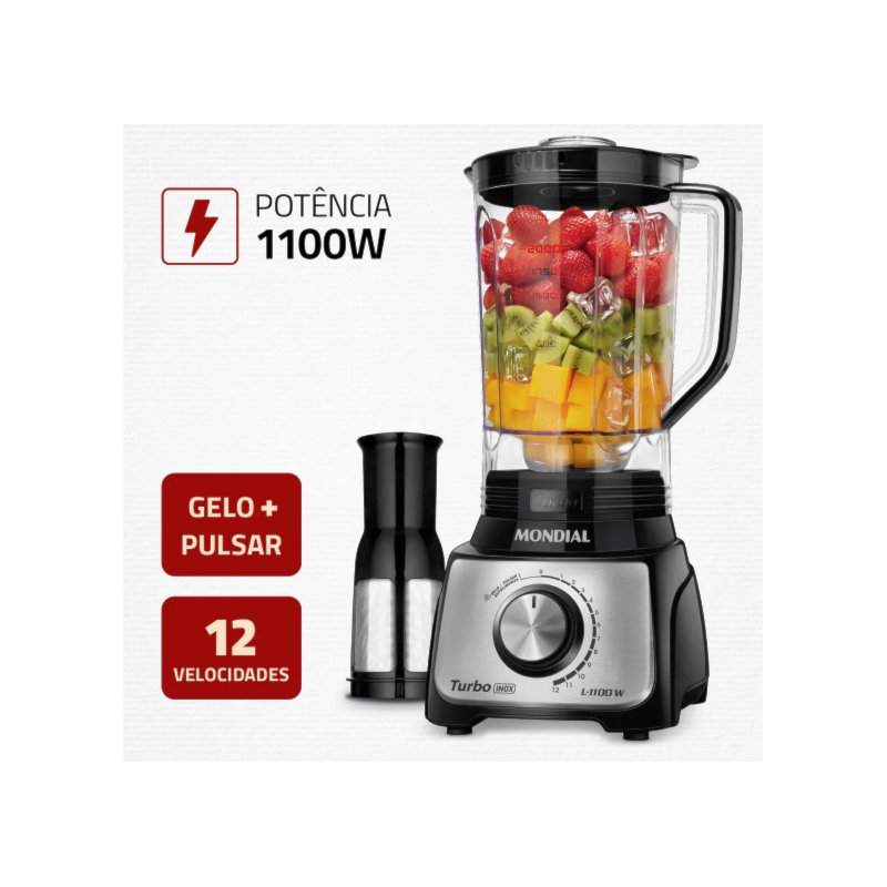 Liquidificador Mondial Turbo Inox 3L 127V/60HZ L-1100-BI Preto-5c159501-7264-4c0a-bd25-727ba2d91a68
