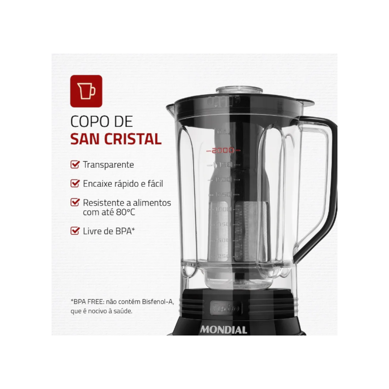 Liquidificador Mondial Turbo Inox 3L 127V/60HZ L-1100-BI Preto-146d28a8-4d0f-4555-862c-8500f54e2803