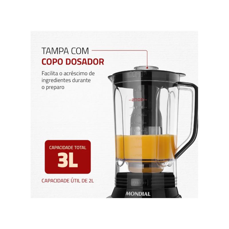 Liquidificador Mondial Turbo Inox 3L 127V/60HZ L-1100-BI Preto-a97885f4-f229-4c4f-8d4c-f95fbcc6e2f7