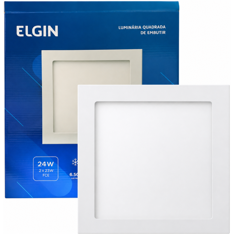 Luminária de Embutir LED Elgin 24W 6500K Quadrada &ndash; Iluminação Eficiente e Moderna