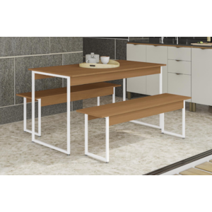 Mesa Com 2 Bancos Kappesberg Canela/Branca Brilho