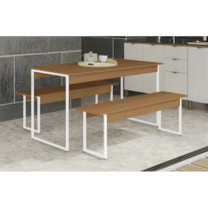 Mesa Com 2 Bancos Kappesberg Canela/Branca Brilho