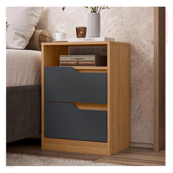 Mesa de Cabeceira Sole Albatroz 2 Gavetas Nature/Titanium-4effaab0-63d8-4977-9950-ee2c70d90aa3