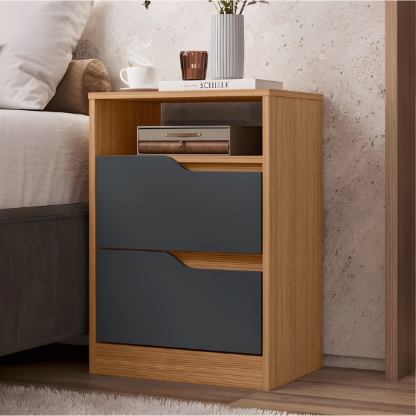 Mesa de Cabeceira Sole Albatroz 2 Gavetas Nature/Titanium-4bf49a35-c1e8-4dd5-8076-c422faa3a30b